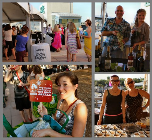 Clockwise: Party on the rooftop terrace, Becker Vineyards wine tasting, Foreign & Domestic food sampling & Katie the Hill Country Cook