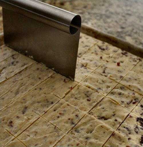 Cherry Almond Shortbreads - Cutting into Squares - Inside NanaBread's Head