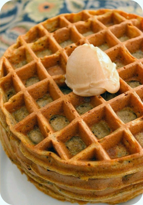 Pumpkin Hazelnut Waffles - Waffles with Cinnamon Honey Butter