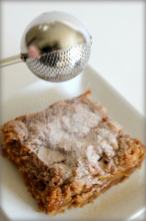 Caramel Pear Crumb Bars - OXO Sifter - Cinnamon Powdered Sugar